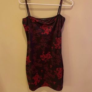red and black dragon bodycon dress